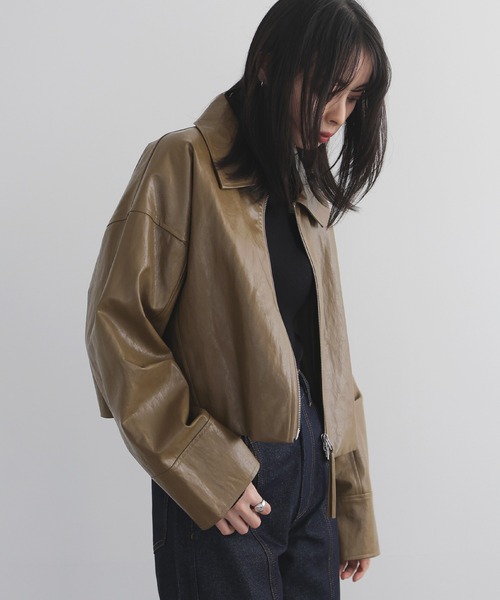 セール】フェイクレザーWZIPショートジャケット（ブルゾン）｜LIAN