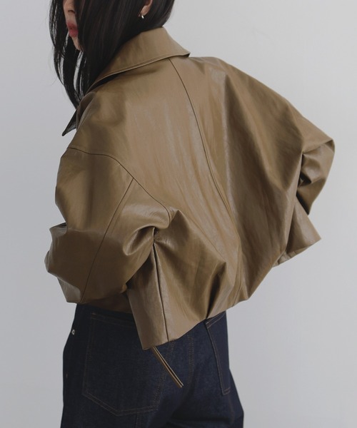 セール】フェイクレザーWZIPショートジャケット（ブルゾン