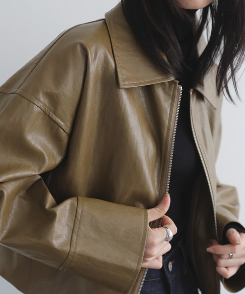 LIAN フェイクレザージャケット セール】フェイクレザーWZIPショートジャケット（ブルゾン