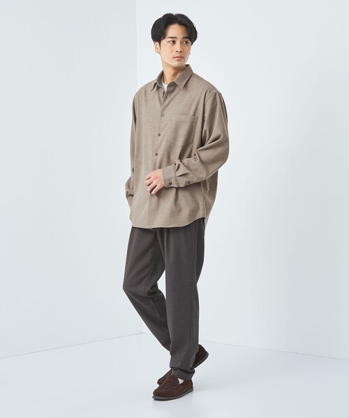 green label relaxing（グリーンレーベルリラクシング）の「TRフラノ ジャストルーズ レギュラーカラー シャツ -ストレッチ・防シワ-（シャツ/ブラウス・メンズ・ダークグリーン/ライトグレー/モカ・S/M/L/XL）」の4枚目の写真