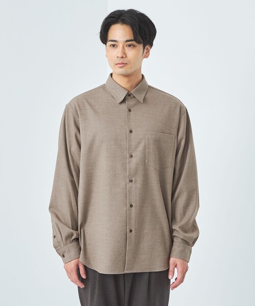 green label relaxing（グリーンレーベルリラクシング）の「TRフラノ ジャストルーズ レギュラーカラー シャツ -ストレッチ・防シワ-（シャツ/ブラウス・メンズ・ダークグリーン/ライトグレー/モカ・S/M/L/XL）」の7枚目の写真