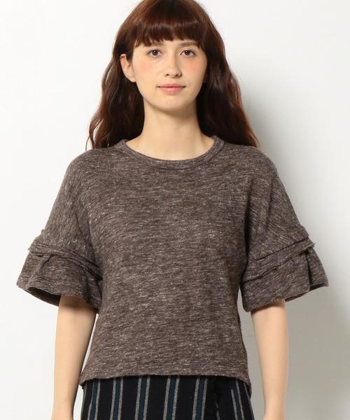 Another Edition（アナザーエディション）の「袖フリルTシャツ/AEBC　W/LｿﾃﾞﾌﾘﾙTee◆（Tシャツ/カットソー・レディース・オフホワイト/ブラウン・フリー）」の4枚目の写真