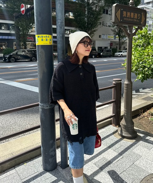 archives(アルシーヴ)の「【Ltd.】OVER KNIT ONE-PIECE(ワンピース・レディース・ブラック/オフホワイト・FREE)」の19枚目の写真