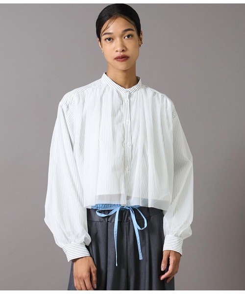 seyto サイズ1 / チュールレイヤードストライプシャツ Tulle layered striped shirt / チュールレイヤードストライプ