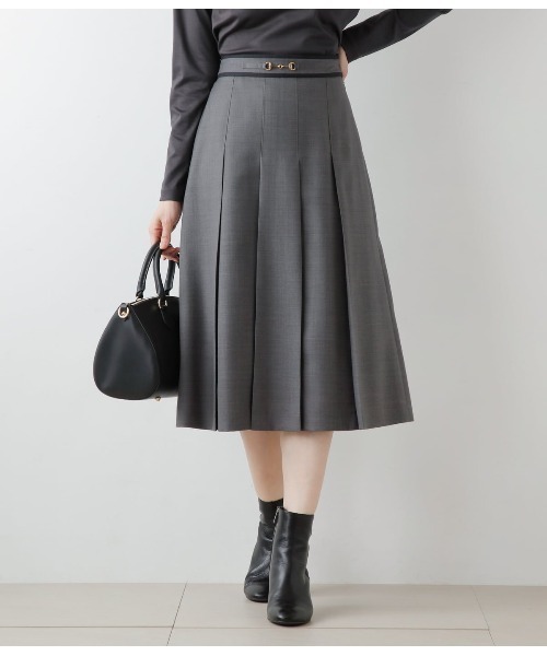 NEWYORKER（ニューヨーカー）の「TWツイル ビット付きタックフレアスカート（スカート・レディース・グレー系その他/ネイビー・9号/11号）」の2枚目の写真