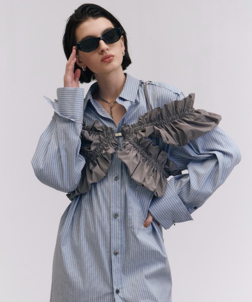 JOSE MOON(ジョゼムーン)の「TAFTA FRILL BUSTIER/タフタフリルビスチェ(シャツ/ブラウス・レディース・ホワイト/ブラック/グレー/ピンク/バーガンディー・FREE)」の4枚目の写真