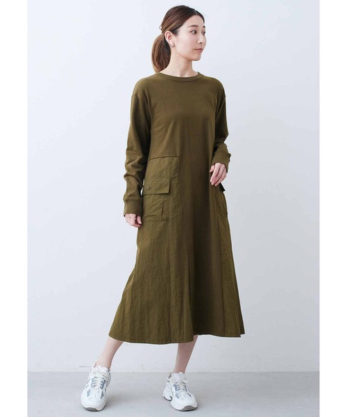 IEDIT(イディット)の「IEDIT WOODSコラボ ナイロン遣いのスウェットワンピース(ワンピース・レディース・ネイビー/カーキ・MEDIUM/LARGE/X-LARGE/XX-LARGE/MP/XXX-LARGE)」の1枚目の写真