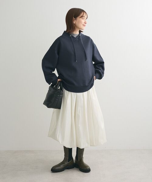 Green　Parks（グリーンパークス）の「ダンボール抜け襟プルオーバー（パーカー・レディース・ダークネイビー/杢グレー/ホワイト系その他2/グレイッシュベージュ・FREE）」の6枚目の写真