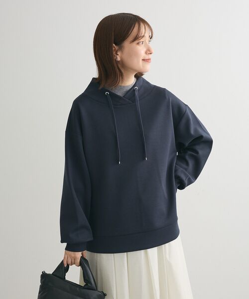 Green　Parks（グリーンパークス）の「ダンボール抜け襟プルオーバー（パーカー・レディース・ダークネイビー/杢グレー/ホワイト系その他2/グレイッシュベージュ・FREE）」の9枚目の写真