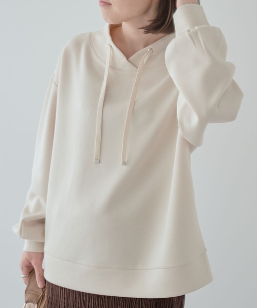 Green　Parks（グリーンパークス）の「ダンボール抜け襟プルオーバー（パーカー・レディース・ダークネイビー/杢グレー/ホワイト系その他2/グレイッシュベージュ・FREE）」の2枚目の写真