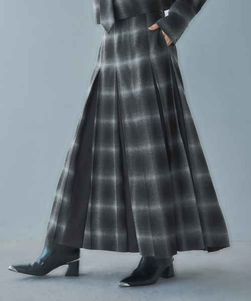 HARE（ハレ）の「アソートタックプリーツキリカエスカート(HARE)（スカート・レディース・ブラック/バーガンディー/チェック・FREE）」の3枚目の写真