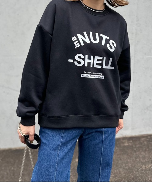 mi via loca（ミヴィアロカ）の「シリコンラバー NUTSロゴプリント裏起毛ロゴスウェットプルオーバー（スウェット・レディース・トップグレー/ブラック/オートミール・FREE）」の11枚目の写真