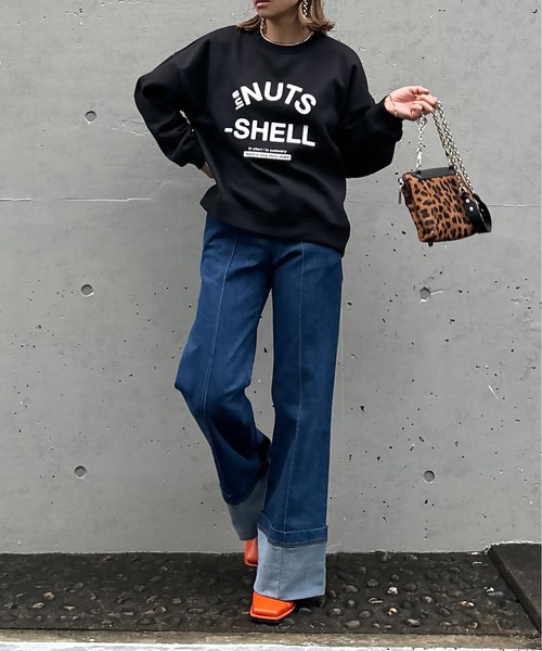 mi via loca（ミヴィアロカ）の「シリコンラバー NUTSロゴプリント裏起毛ロゴスウェットプルオーバー（スウェット・レディース・トップグレー/ブラック/オートミール・FREE）」の16枚目の写真