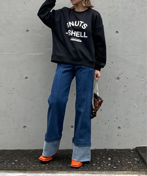 mi via loca（ミヴィアロカ）の「シリコンラバー NUTSロゴプリント裏起毛ロゴスウェットプルオーバー（スウェット・レディース・トップグレー/ブラック/オートミール・FREE）」の14枚目の写真