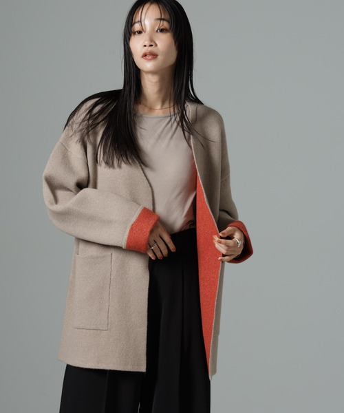 【セール】ダブルフェイスノーカラーニットカーディガン（カーディガン/ボレロ）｜nano･universe（ナノユニバース） 4,941円