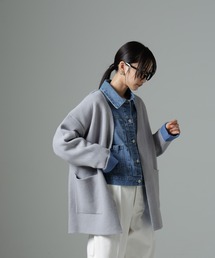 ダブルフェイスノーカラーニットカーディガン