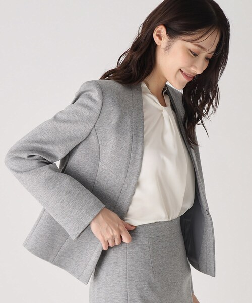 【セール】【日本製／伸縮性／着心地◎／通勤／セットアップ可】拘りの女性らしいシルエット！ノーカラージャケット（ノーカラージャケット）｜COUP DE CHANCE（クードシャンス）