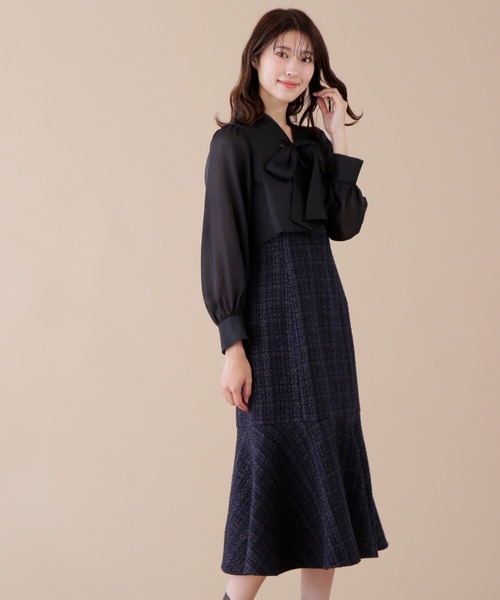 JILL by JILL STUART(ジルバイジルスチュアート)の「◇ブラウスドッキングツイードワンピース(ワンピース・レディース・ネイビー/ホワイト系その他・SMALL/MEDIUM)」の4枚目の写真