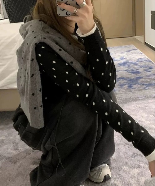 MAISON DE THERESE（メゾン ド テレーズ）の「ドット柄　ボタン開カーディガン（カーディガン/ボレロ・レディース・グレー/ブラック・FREE）」の7枚目の写真