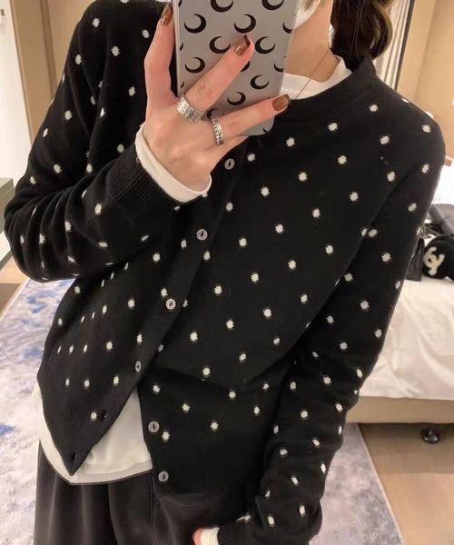 MAISON DE THERESE（メゾン ド テレーズ）の「ドット柄　ボタン開カーディガン（カーディガン/ボレロ・レディース・グレー/ブラック・FREE）」の5枚目の写真