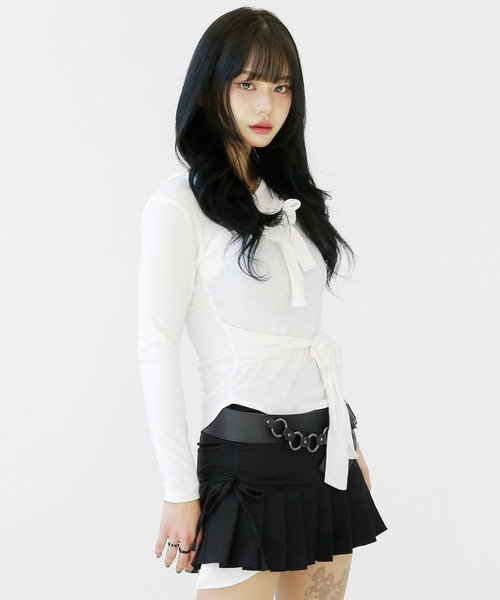 アシンメトリー レイヤード風 フード付きカットソー タイトフード スリムフィット フード付き トップス（その他トップス）｜minsobi（ミンソビ）