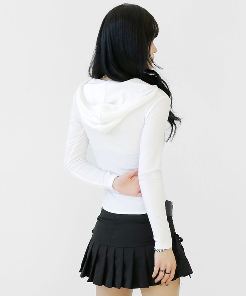 アシンメトリー レイヤード風 フード付きカットソー タイトフード スリムフィット フード付き トップス（その他トップス）｜minsobi（ミンソビ）