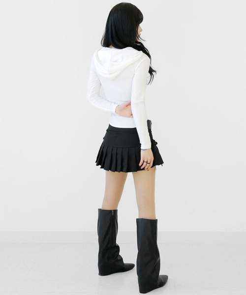 アシンメトリー レイヤード風 フード付きカットソー タイトフード スリムフィット フード付き トップス（その他トップス）｜minsobi（ミンソビ）