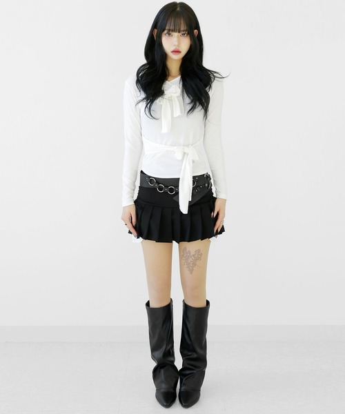 アシンメトリー レイヤード風 フード付きカットソー タイトフード スリムフィット フード付き トップス（その他トップス）｜minsobi（ミンソビ）