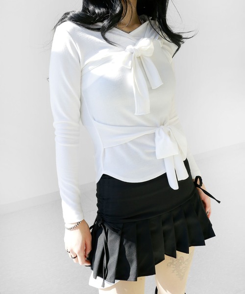 アシンメトリー レイヤード風 フード付きカットソー タイトフード スリムフィット フード付き トップス（その他トップス）｜minsobi（ミンソビ）