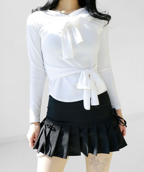 アシンメトリー レイヤード風 フード付きカットソー タイトフード スリムフィット フード付き トップス（その他トップス）｜minsobi（ミンソビ）