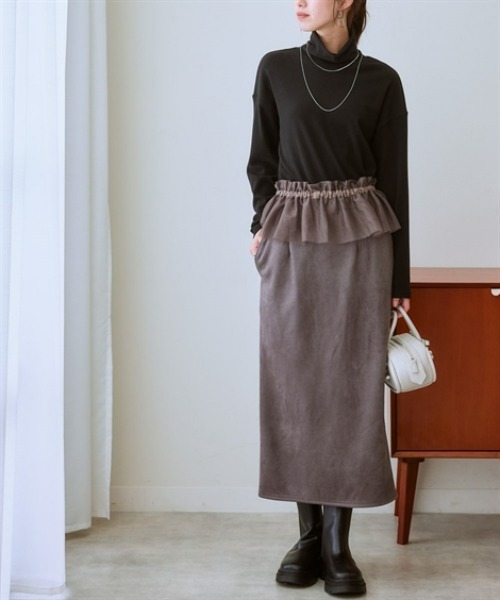 nissen(ニッセン)の「ハイネック肉厚カットソートップス(チュールケープ付)(シャツ/ブラウス・レディース・ブラック/チャコールグレー・S/M/L/LL/3L)」の11枚目の写真