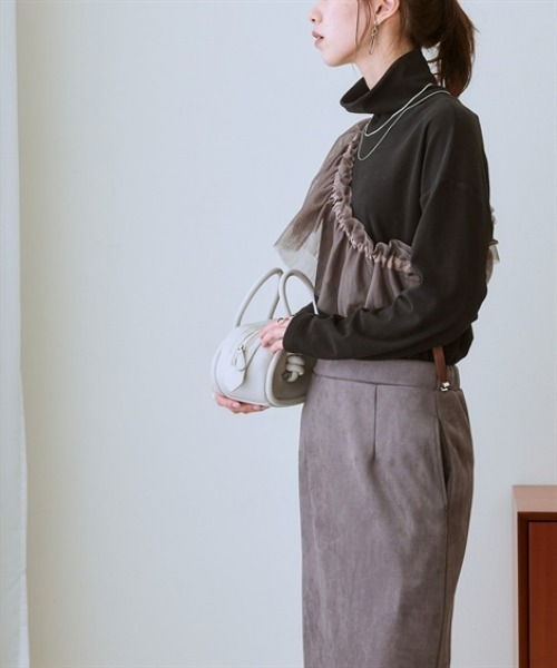 nissen(ニッセン)の「ハイネック肉厚カットソートップス(チュールケープ付)(シャツ/ブラウス・レディース・ブラック/チャコールグレー・S/M/L/LL/3L)」の21枚目の写真