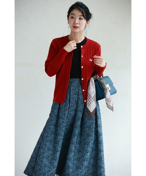 リボン付きレッドニットカーディガン RESEXXY クロップドニットコンビカーディガン（レッド