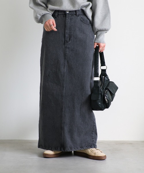 select MOCA（セレクトモカ）の「デニムロングタイトスカート（デニムスカート・レディース・インディゴブルー/ブラック・MEDIUM/LARGE）」の2枚目の写真