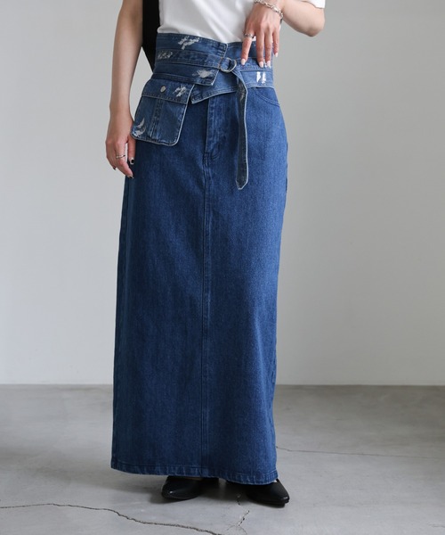 select MOCA（セレクトモカ）の「デニムロングタイトスカート（デニムスカート・レディース・インディゴブルー/ブラック・MEDIUM/LARGE）」の6枚目の写真