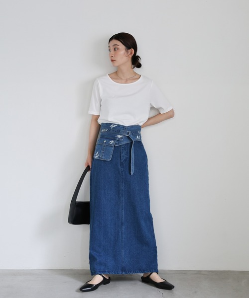 select MOCA（セレクトモカ）の「デニムロングタイトスカート（デニムスカート・レディース・インディゴブルー/ブラック・MEDIUM/LARGE）」の7枚目の写真