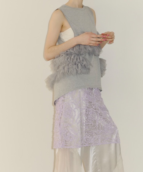 J1U by LA BELLE ETUDE（ジユウバイラベルエチュード）の「シアーローズモチーフレースIラインスカート（スカート・レディース・ライトパープル・FREE）」の9枚目の写真