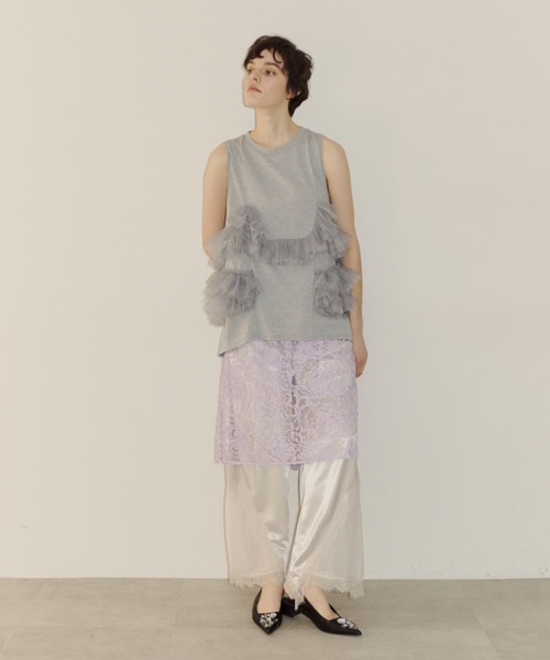 J1U by LA BELLE ETUDE（ジユウバイラベルエチュード）の「シアーローズモチーフレースIラインスカート（スカート・レディース・ライトパープル・FREE）」の10枚目の写真