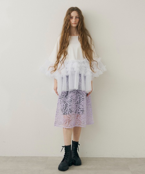 J1U by LA BELLE ETUDE（ジユウバイラベルエチュード）の「シアーローズモチーフレースIラインスカート（スカート・レディース・ライトパープル・FREE）」の19枚目の写真