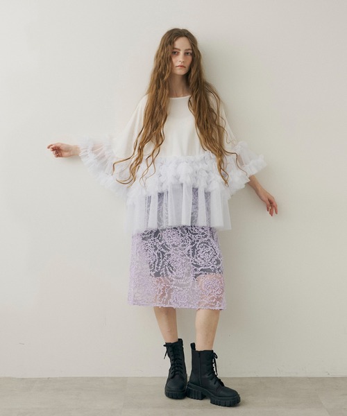 J1U by LA BELLE ETUDE（ジユウバイラベルエチュード）の「シアーローズモチーフレースIラインスカート（スカート・レディース・ライトパープル・FREE）」の20枚目の写真