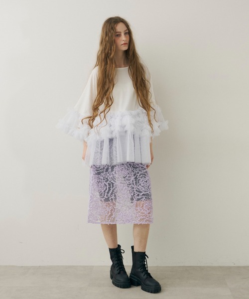 J1U by LA BELLE ETUDE（ジユウバイラベルエチュード）の「シアーローズモチーフレースIラインスカート（スカート・レディース・ライトパープル・FREE）」の21枚目の写真