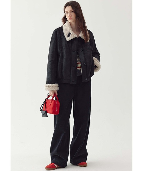 セール】ボアカラー スタンドネック ムートンジャケット FD24W343