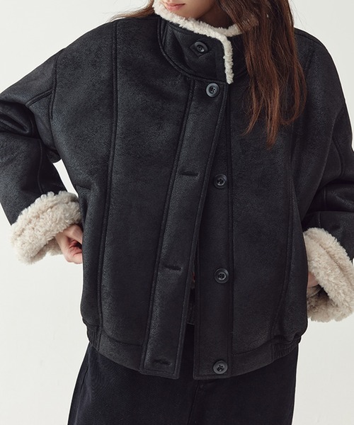 【極希少/美品】BALLY ヴィンテージ ムートンボアジャケット ブラック ボアカラー スタンドネック ムートンジャケット FD24W343【Fano