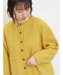 Samansa Mos2 | パッチワークケーブル前後2WAYニット(カーディガン/ボレロ)