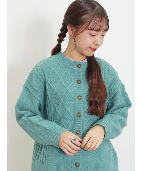 Samansa Mos2（サマンサ モスモス）の「パッチワークケーブル前後2WAYニット（カーディガン/ボレロ・レディース・ピンク/イエロー/キナリ/グリーン/モカ・F）」の4枚目の写真