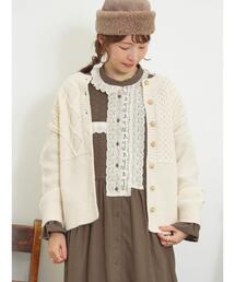 Samansa Mos2 | パッチワークケーブル前後2WAYニット(カーディガン/ボレロ)
