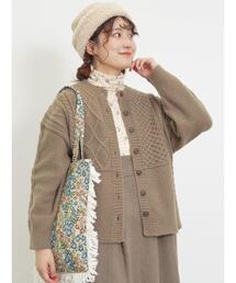 Samansa Mos2 | パッチワークケーブル前後2WAYニット(カーディガン/ボレロ)