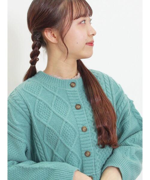 Samansa Mos2（サマンサ モスモス）の「パッチワークケーブル前後2WAYニット（カーディガン/ボレロ・レディース・ピンク/イエロー/キナリ/グリーン/モカ・F）」の6枚目の写真