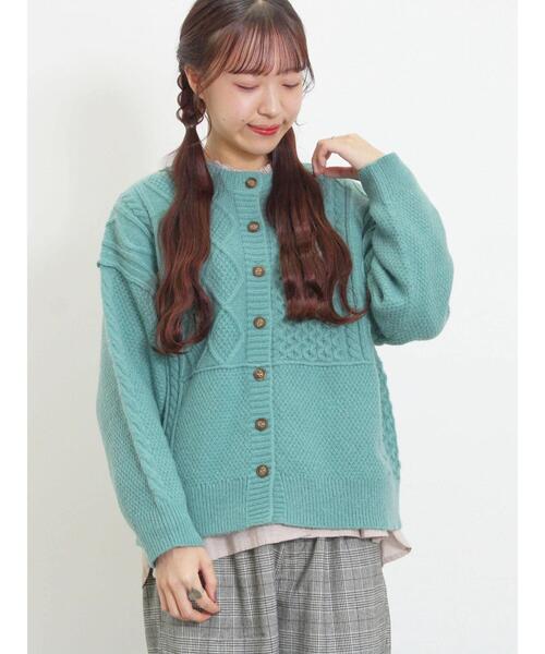 Samansa Mos2（サマンサ モスモス）の「パッチワークケーブル前後2WAYニット（カーディガン/ボレロ・レディース・ピンク/イエロー/キナリ/グリーン/モカ・F）」の7枚目の写真