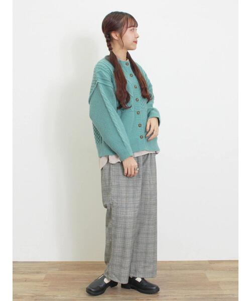 Samansa Mos2（サマンサ モスモス）の「パッチワークケーブル前後2WAYニット（カーディガン/ボレロ・レディース・ピンク/イエロー/キナリ/グリーン/モカ・F）」の9枚目の写真